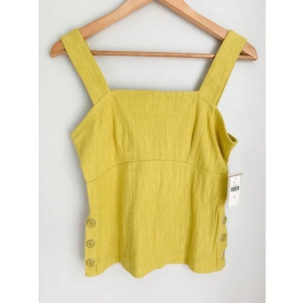 Yellow Anthropologie Maeve Side Button Textured Sleeveless Tank Top (NWT)